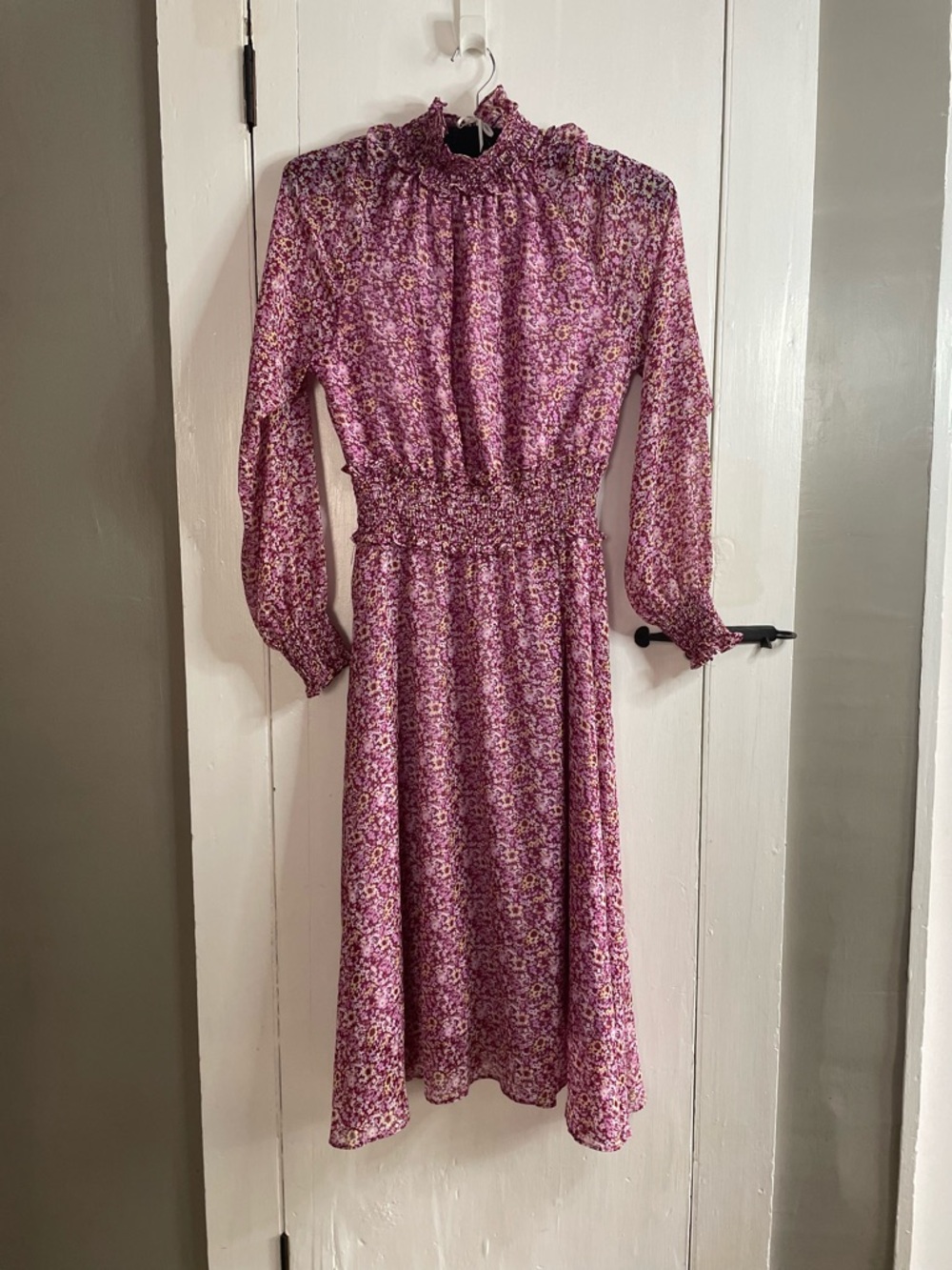 ANTHROPOLOGIE OPT On The Run Floral Midi Smock Ditsy Floral Semi Sheer Dress XS